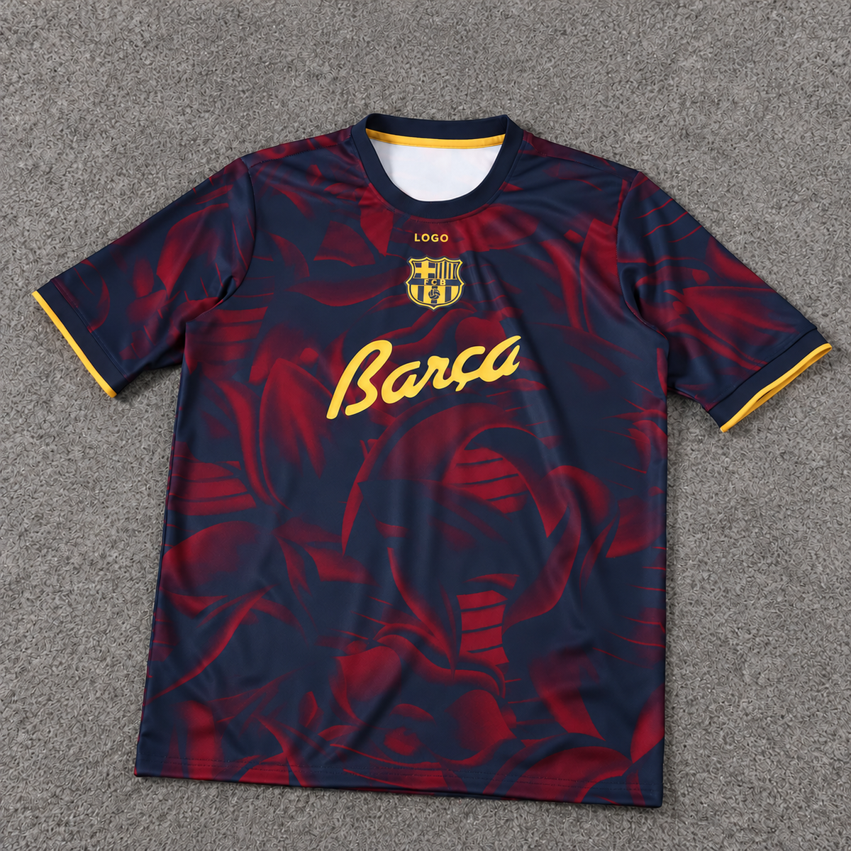 FC Barcelona · Especial Barça · Fan sobre alfombra gris, con escudo original y LOGO en la marca deportiva