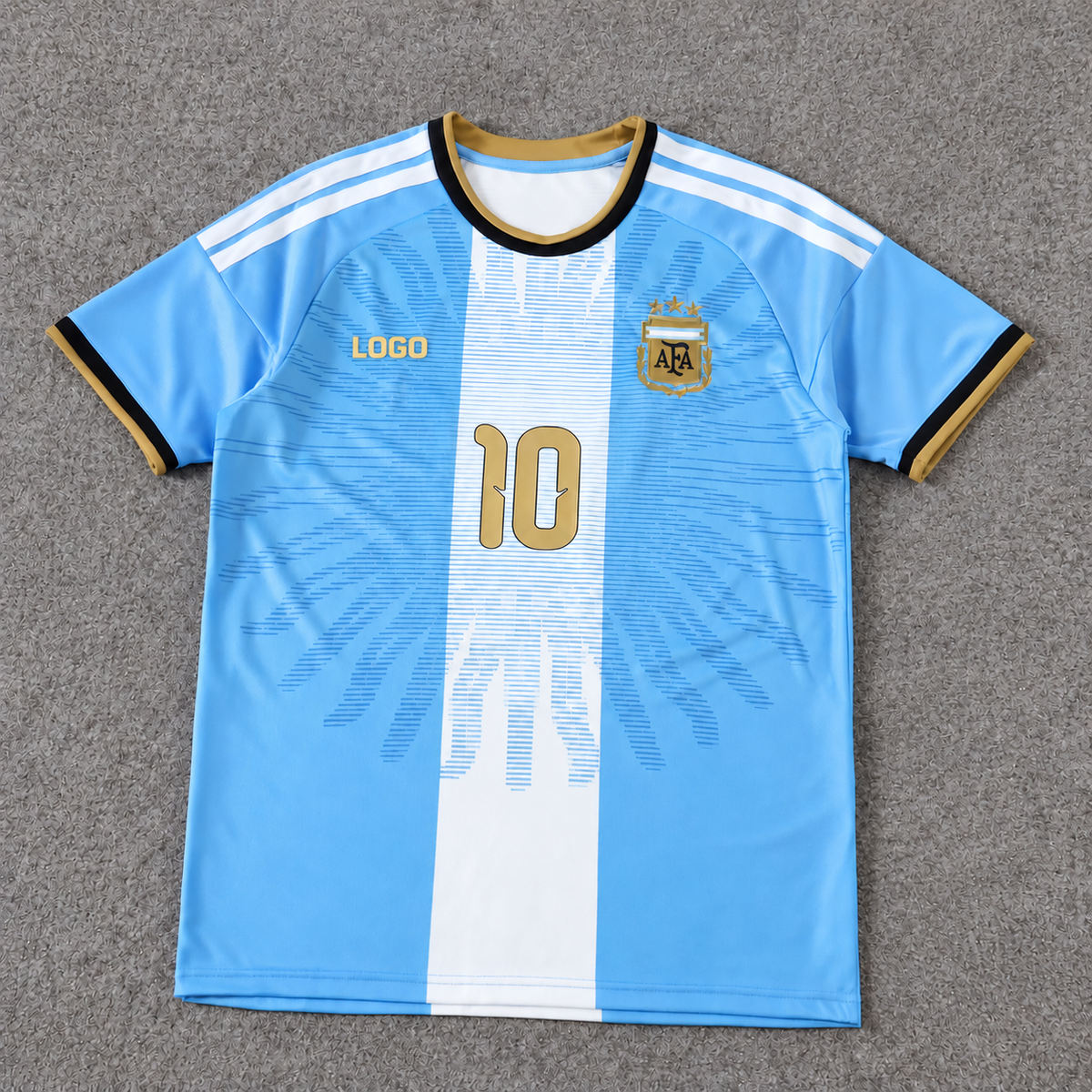 Argentina · Concept 26/27 · Fan sobre alfombra gris, con escudo original y LOGO en la marca deportiva